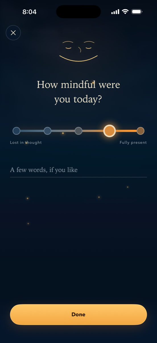 Unwander mindfulness check-in with five rating marks